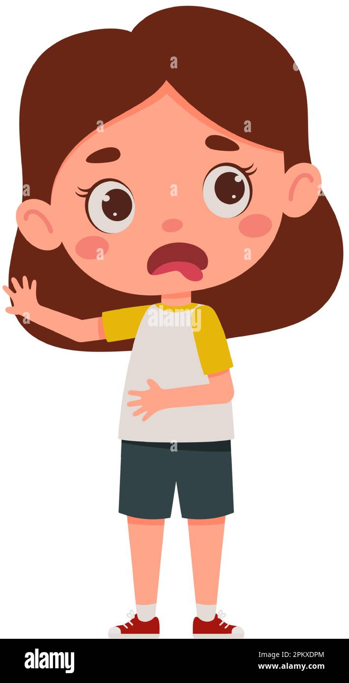 Cute little kid girl feeling disgusted. Cartoon schoolgirl character ...