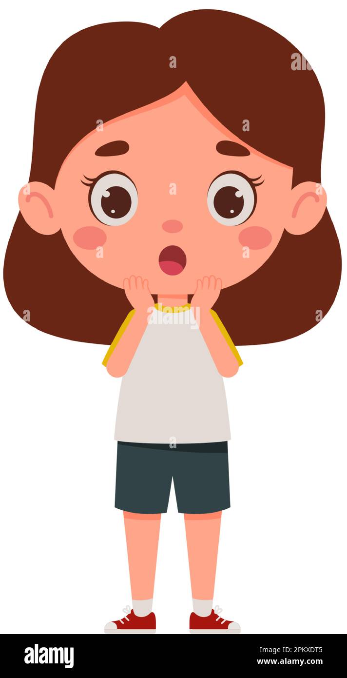 Scared Face Expression - Cute Cartoon Girl Illustration Stock