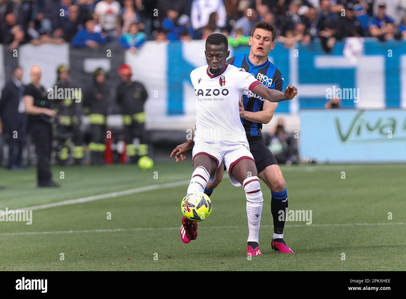 Bergamo, Italy. 8th Apr, 2023. Italy, Bergamo, april 08 2023 Musa Barrow (Bologna striker) ball