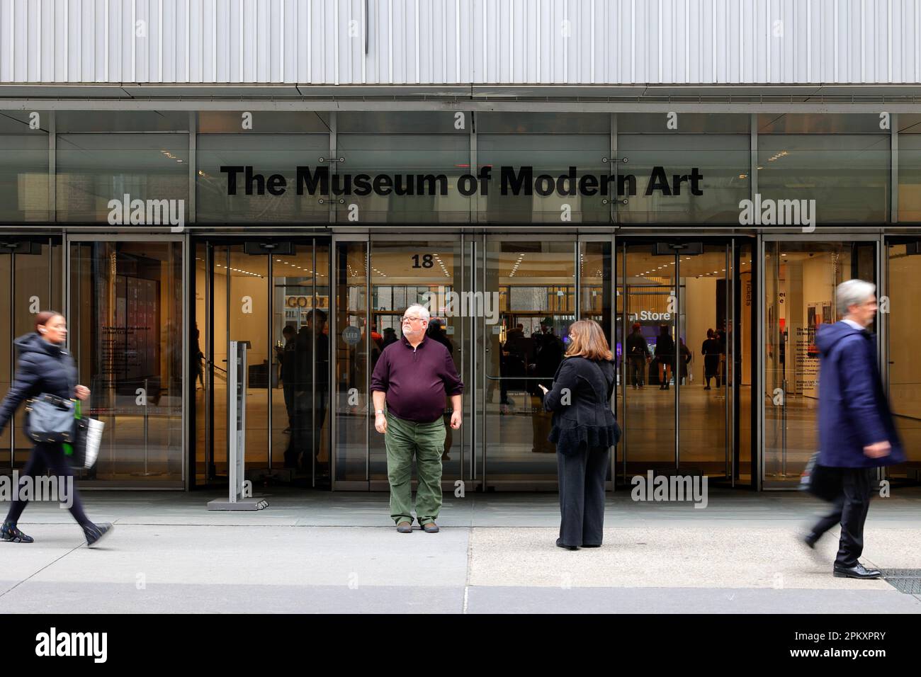 Museum of Modern Art, 11 W 53rd St, New York, NYC storefront photo of a modern art museum in Midtown Manhattan. Stock Photo