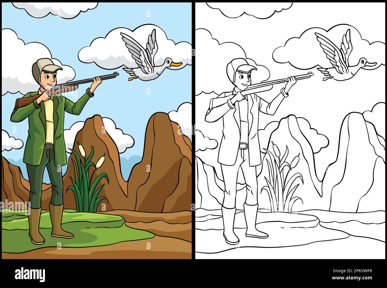 Hunter To Color Duck Hunter Coloring Page Colored Illustration Stock Vector Image & Art ...