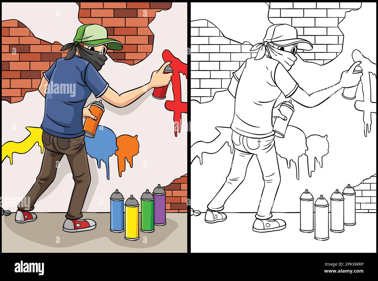 Graffiti Artist Coloring Page Colored Illustration Stock Vector