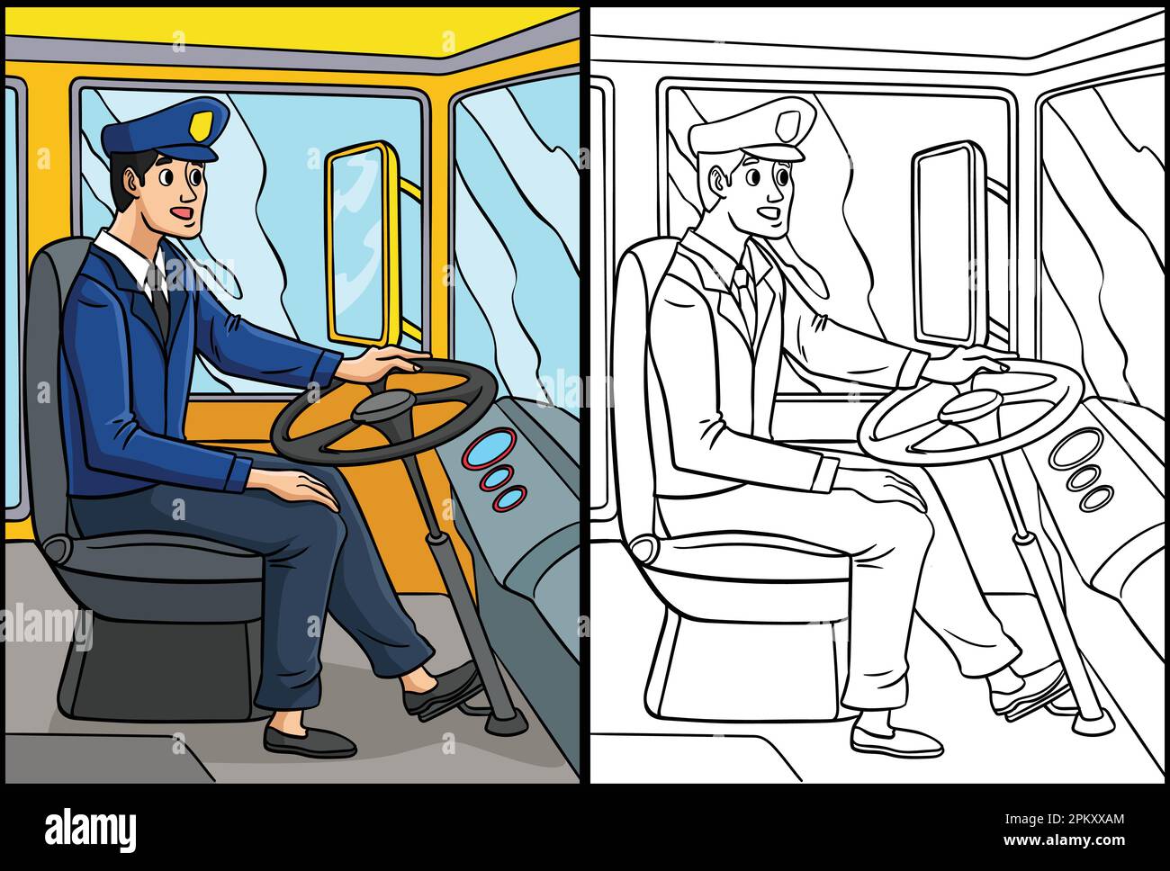 Bus Driver Coloring Page Colored Illustration Stock Vector Image & Art