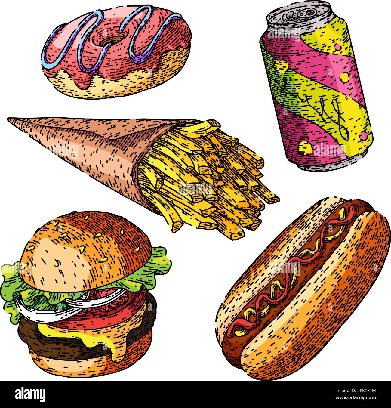 American Fastfood Poster Sketch Takeaway Fast Food Vector Burger Hot Stock  Vector by Seamartini 387821360