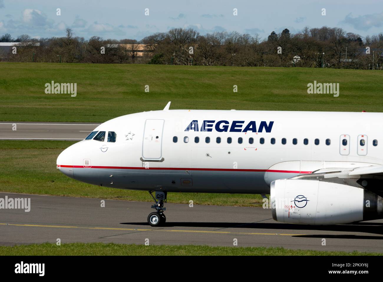 Aegean Airlines Airbus A320-232 taxiing at Birmingham Airport, UK (SX-DGB) Stock Photo