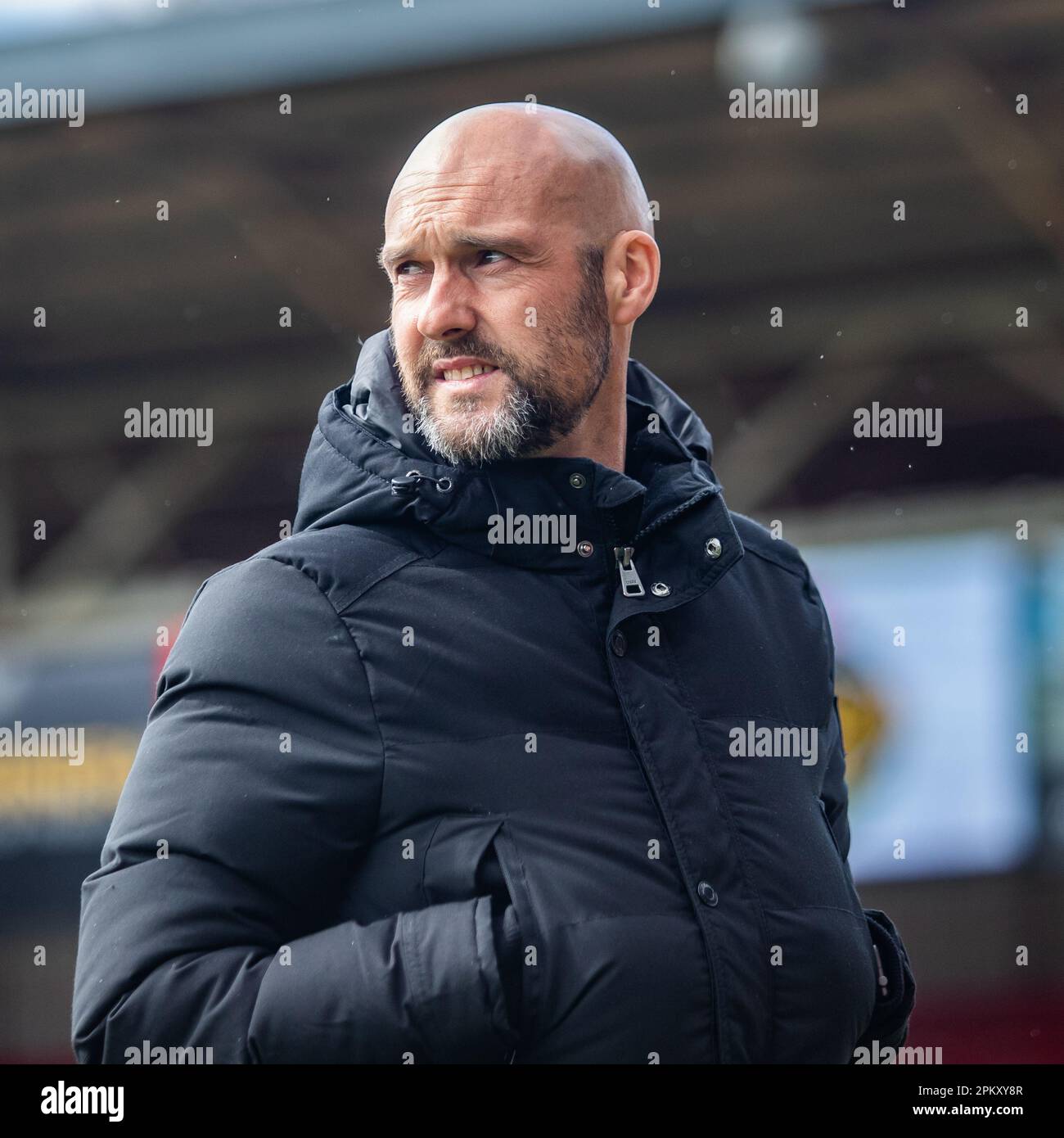 Luke Williams manager of Notts County arrives before the Vanarama 