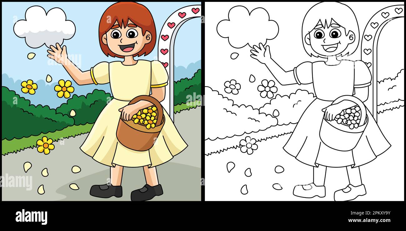 Wedding Flower Girl Coloring Page Illustration Stock Vector Image & Art ...