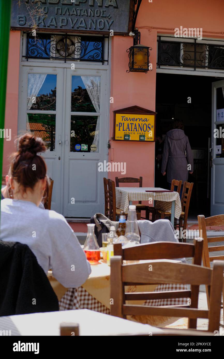 Ninety year old Greek Taverna in Athens in Spring Stock Photo