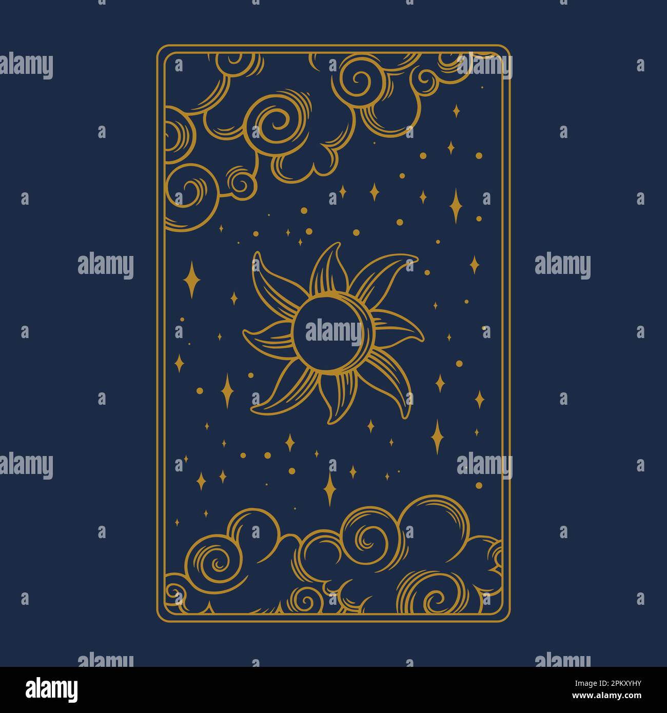 Tarot aesthetic esoteric card. Occult tarot design for oracle card covers. Vector illustration isolated in blue background Stock Vector