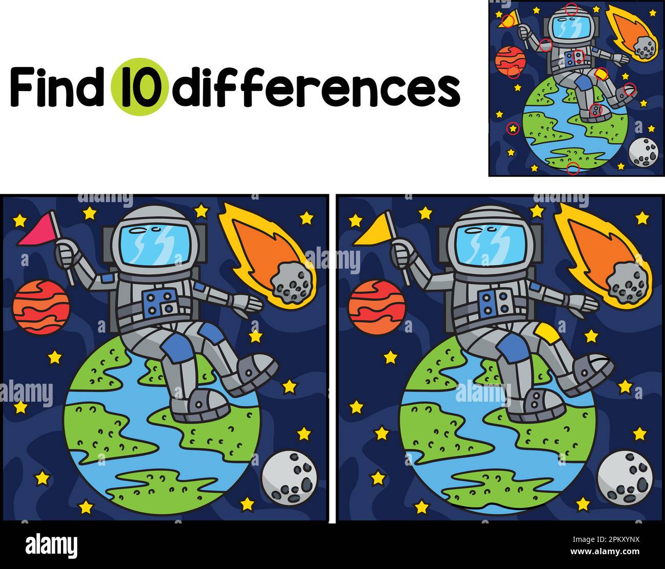 Astronaut Sitting on Earth Find The Differences Stock Vector Image ...