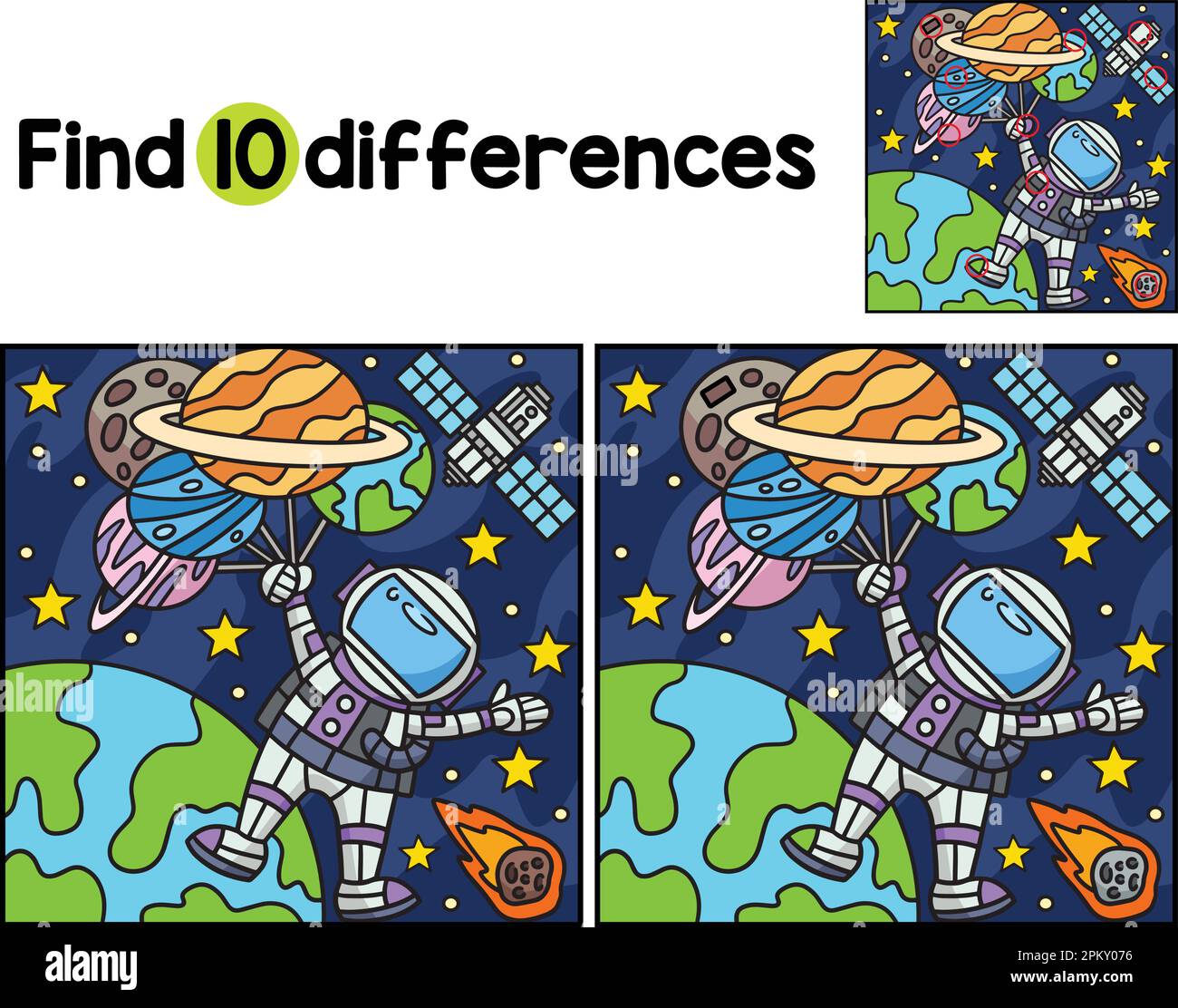 Astronaut with Balloon Planet Find The Differences Stock Vector Image ...