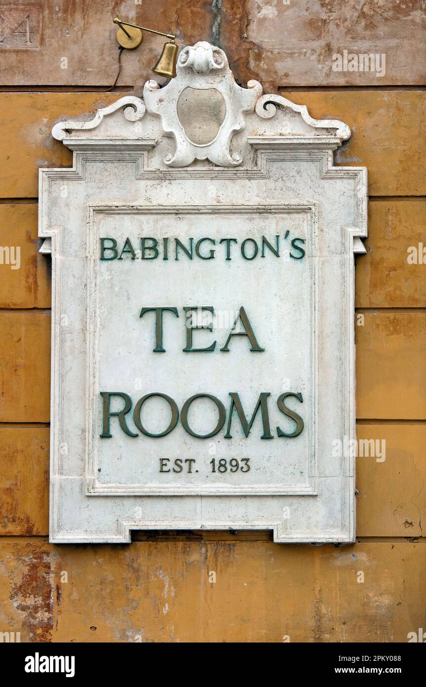 Sign of Babington's Tea Rooms (established in 1893 by the english women Isabel Cargill and Anna Maria Babington) in Piazza di Spagna, Rome, Italy Stock Photo