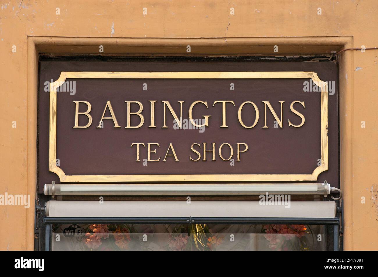 Sign of Babingtons Tea Shop in the Babington's Tea Rooms (established in 1893 by Isabel Cargill and A.M. Babington) in Piazza di Spagna, Rome, Italy Stock Photo
