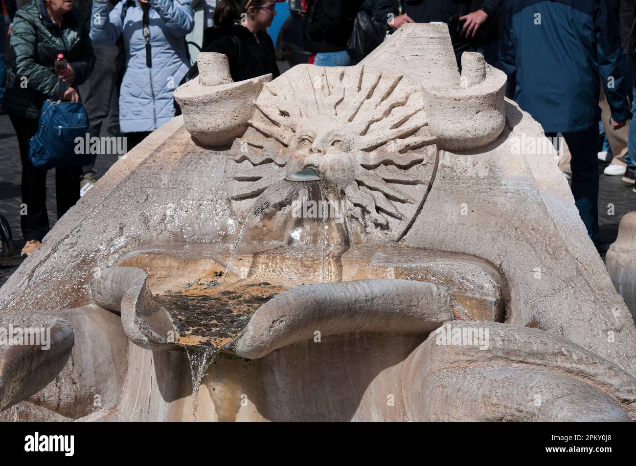 Detail of Fontana della Barcaccia (Barcaccia Fountain) in Piazza di Spagna, Rome, Italy Stock Photo