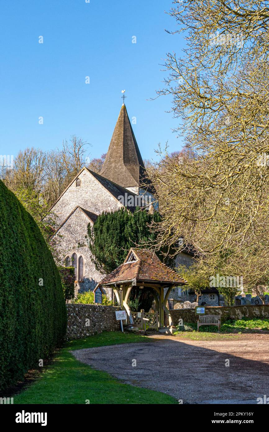 The lychgate and entrance to the church of St. John the Baptist, Findon, West Sussex. Stock Photo