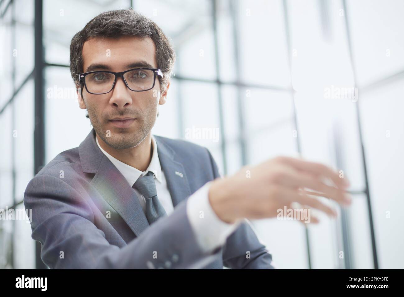 young man having online conference from home Stock Photo