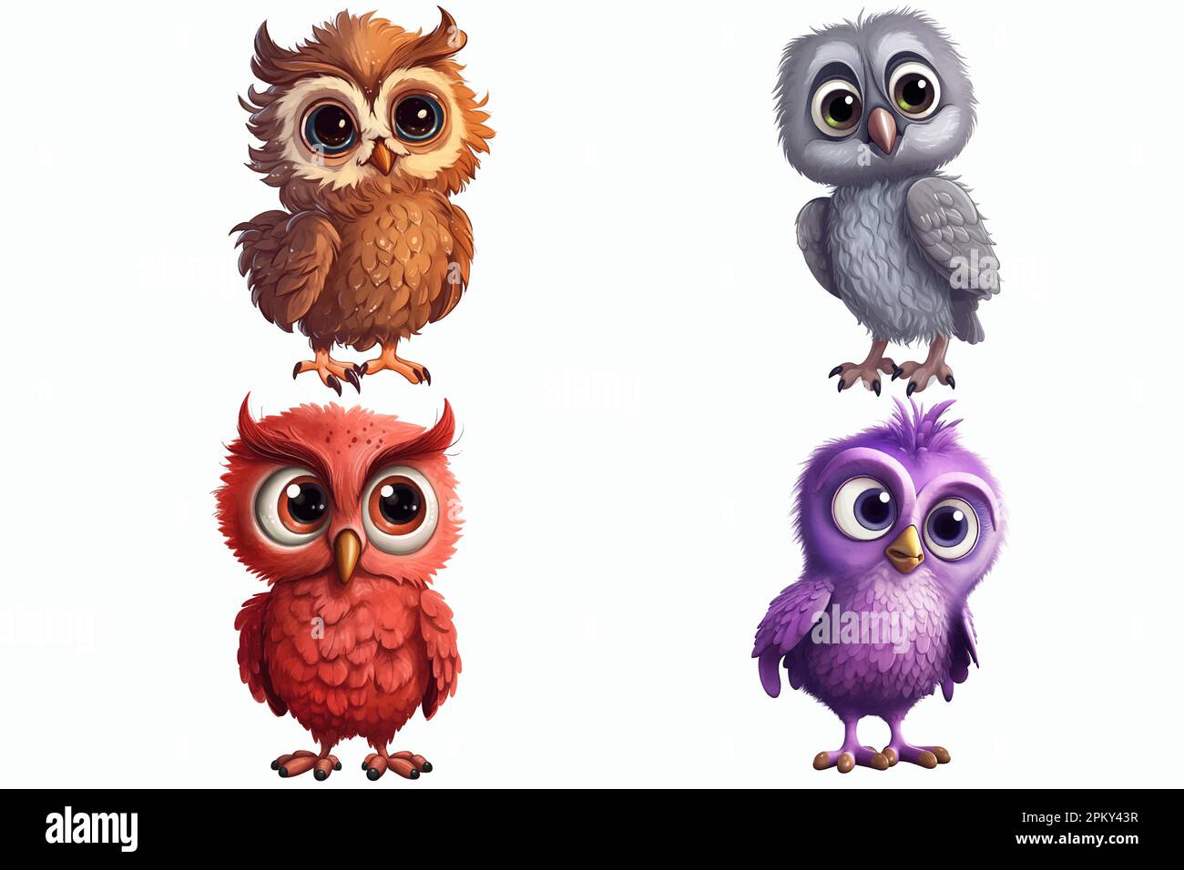 Safari Animal set owls of different colors in 3d style. Isolated vector illustration Stock ...