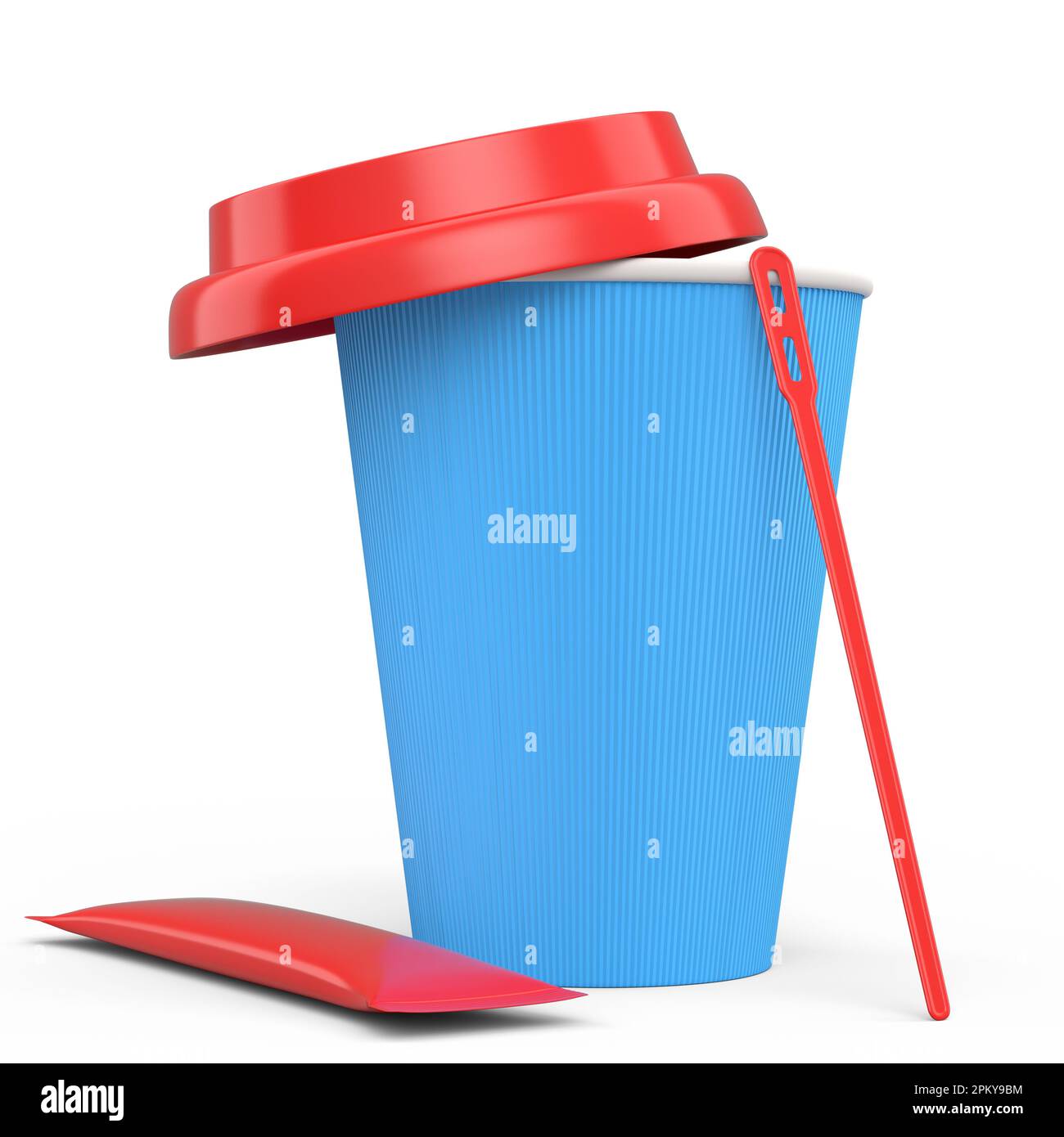 Paper coffee cup with cover, sugar and stick for cappuccino, americano ...