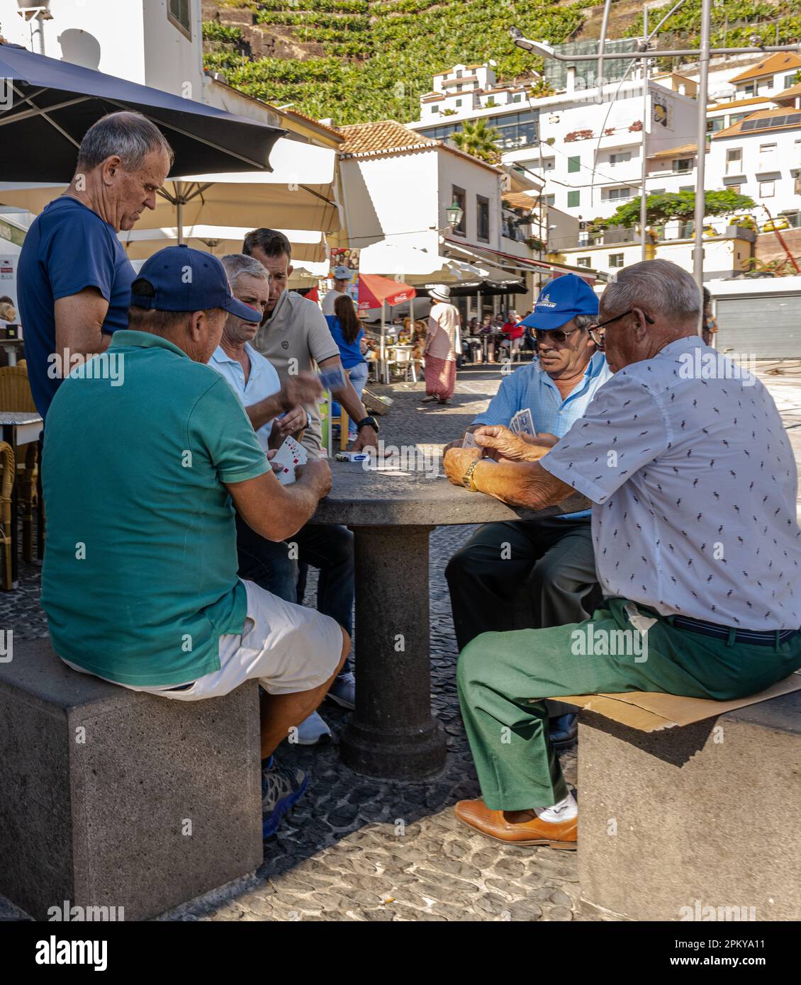 Old men playing cards, Cámara de Lobos, Madeira Stock Photo