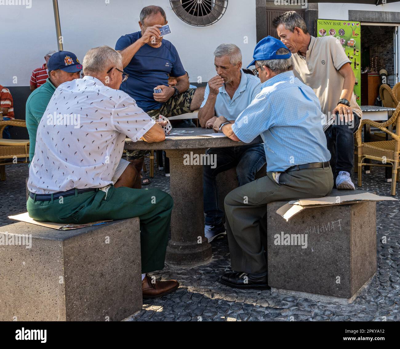 Old men playing cards, Cámara de Lobos, Madeira Stock Photo