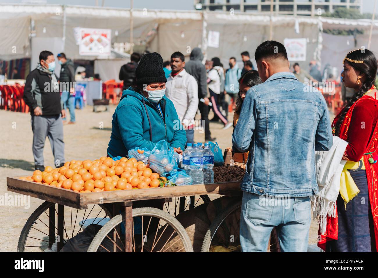 Kathmandu,Nepal Jan 14,2023 Street Seller Selling Fruits and other