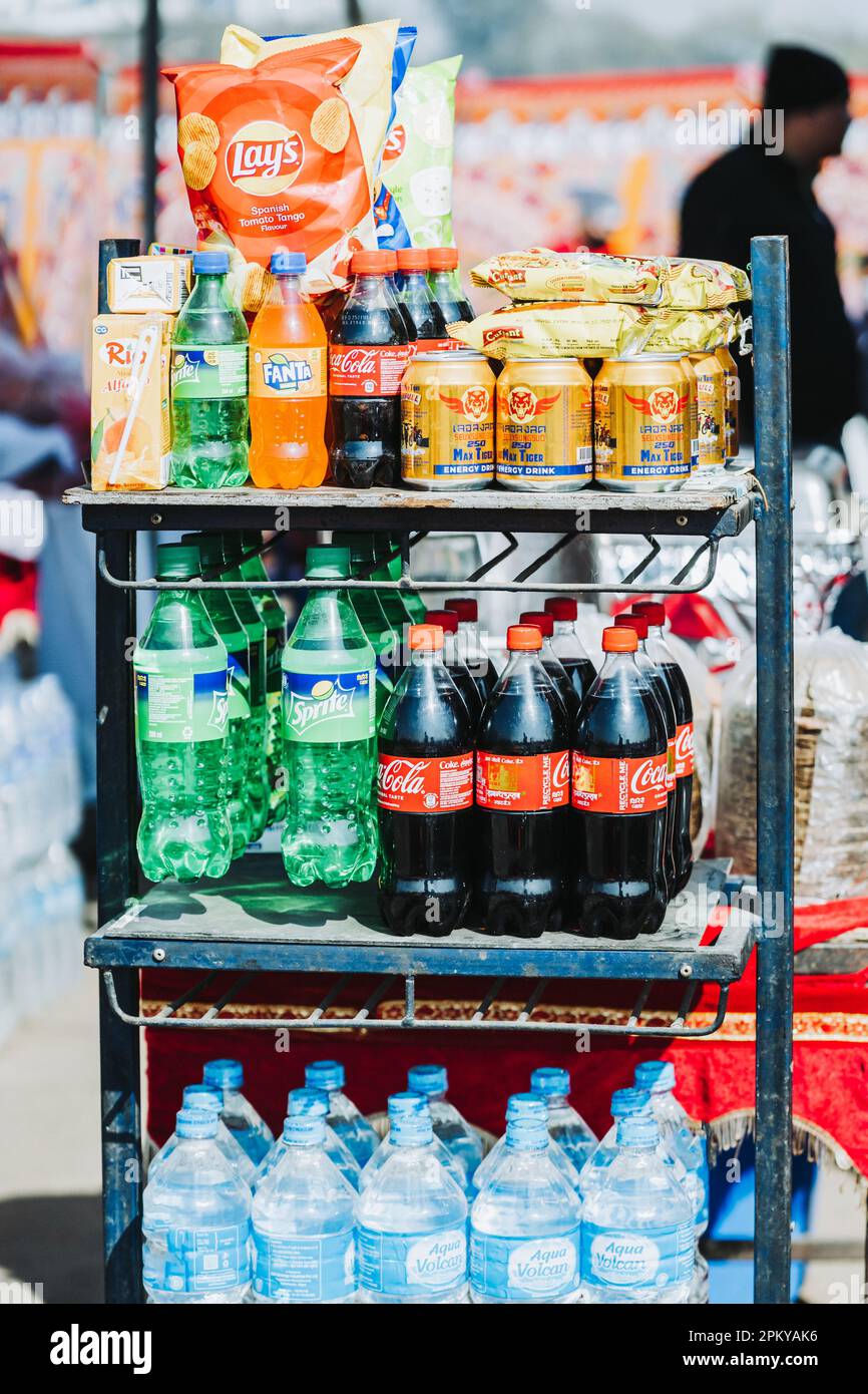 Kathmandu, Nepal Jan 22nd 2023 Mix Soft Drinks Coke Fanta Sprite