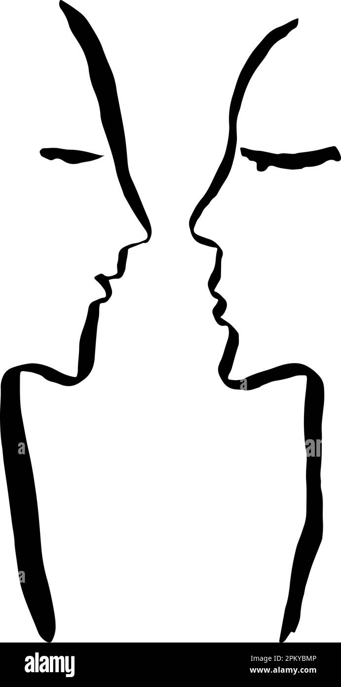 Pair of Brush Contour Profiles of Human Faces Stock Vector Image & Art