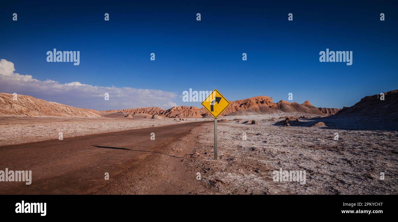 Road in Valle de la Luna, San Pedro de Atacama, Chile. Stock Photo