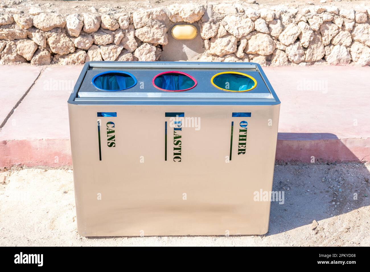 Recycle trash bins with garbage icons in Egypt hotel Stock Photo Alamy