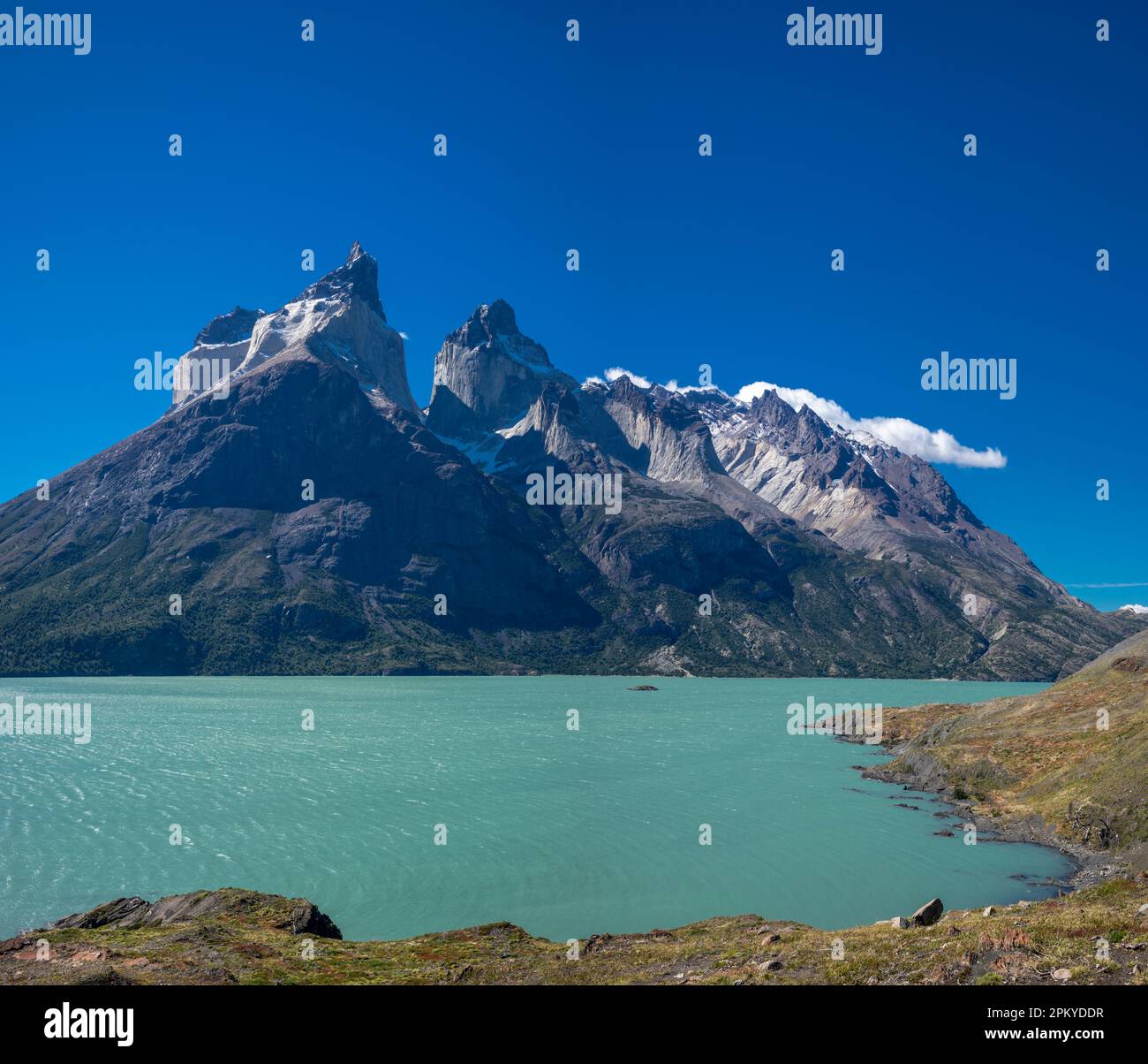 Nordenskjold lake with the peaks of the Torres del Paine in the