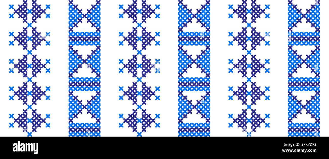 Ukrainian blue modern cross stitch pattern. Ukrainian folk, ethnic