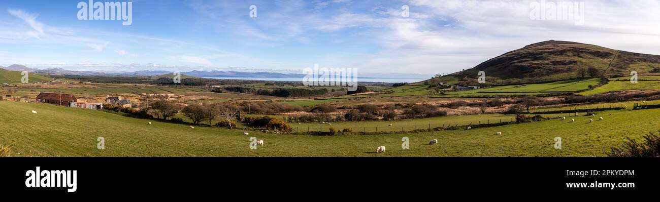 Panoramic view over the Llyn Peninsula at Llanaelhaearn, North Wales Stock Photo
