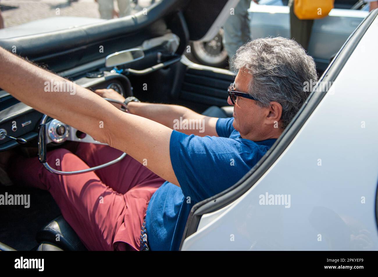 06/22/2019 Turin (Italy) Fabrizio Giugiaro, son of Giorgetto, in the driver's seat of the Chevrolet Corvair Testudo Stock Photo