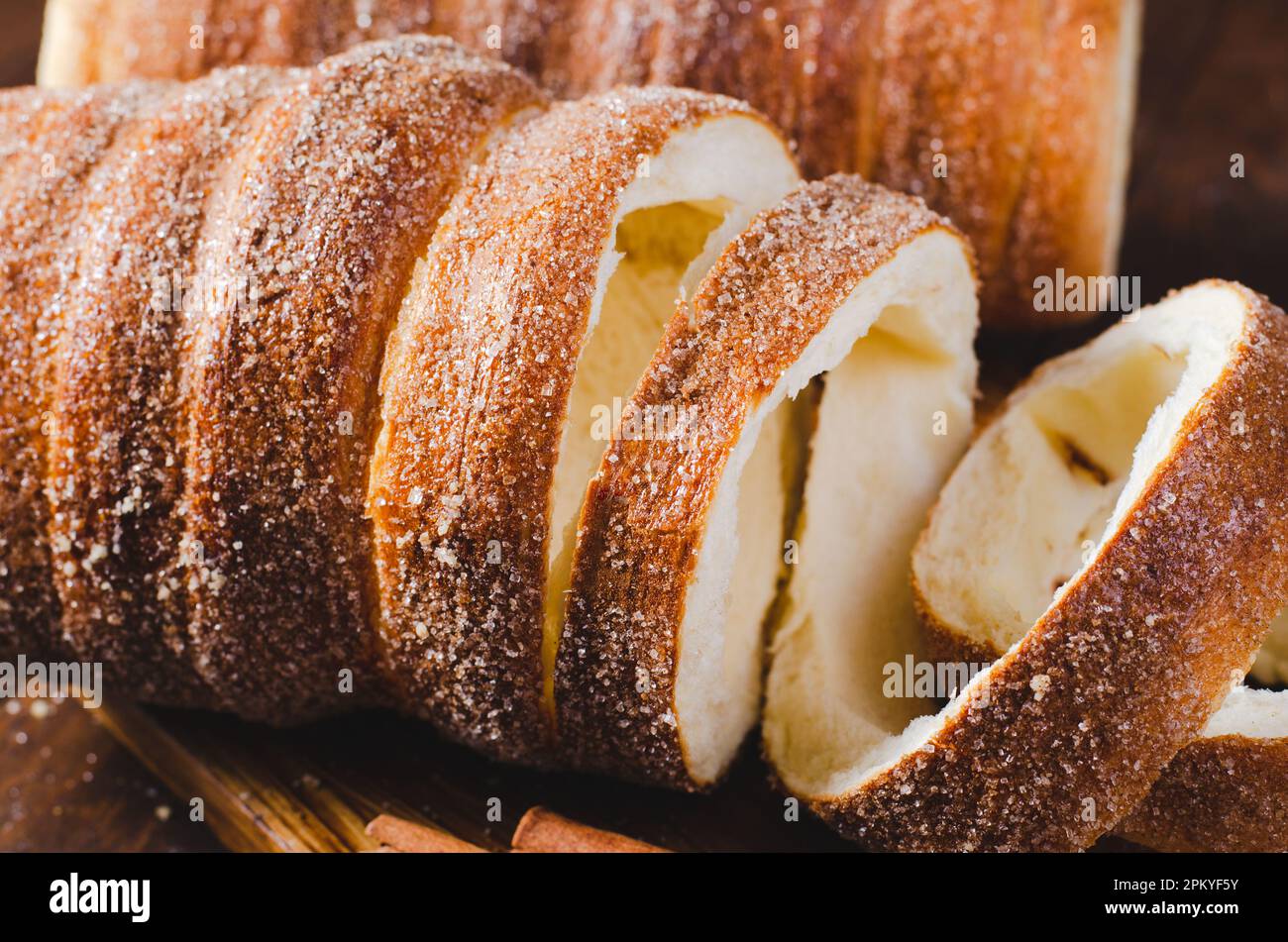 Kurtosh Kolach, Traditional Hungarian and Romanian Street Food, Freshly Baked Rolled Cake Stock Photo