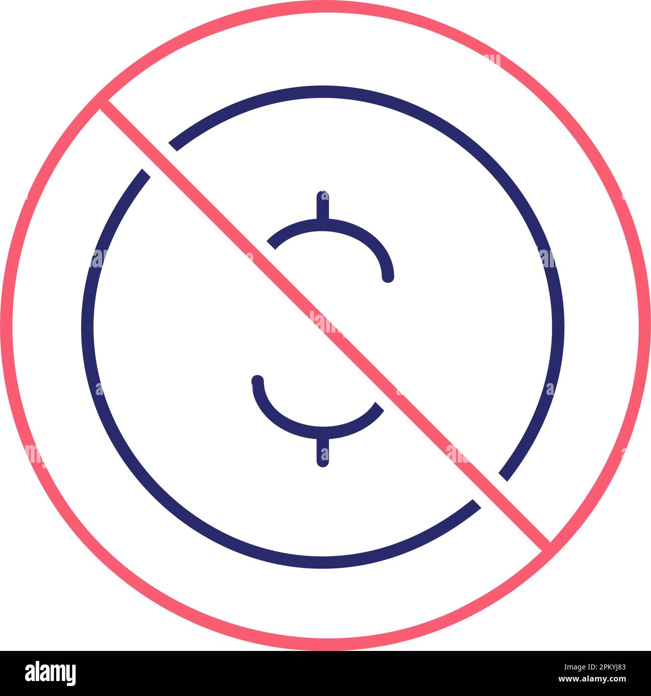 Coin with prohibition sign, no money, coin rejection outline color icon ...