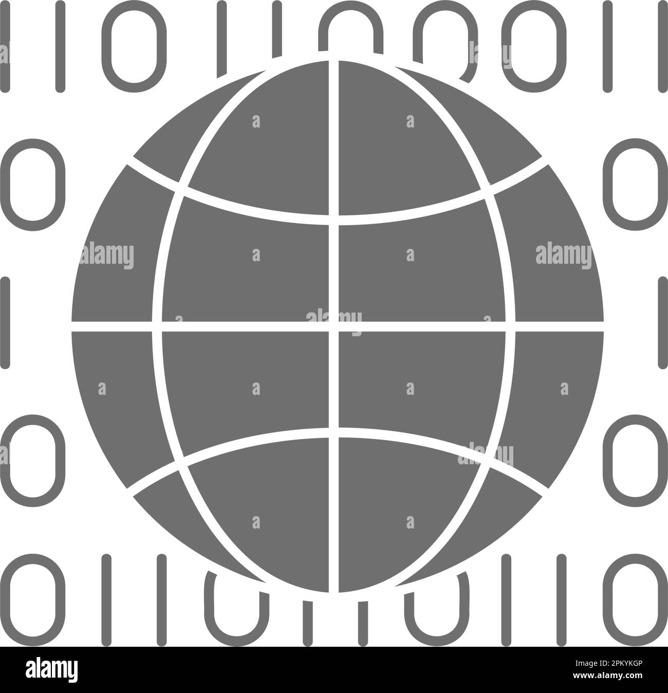 Globe earth with code, digital world grey fill icon. Global technology