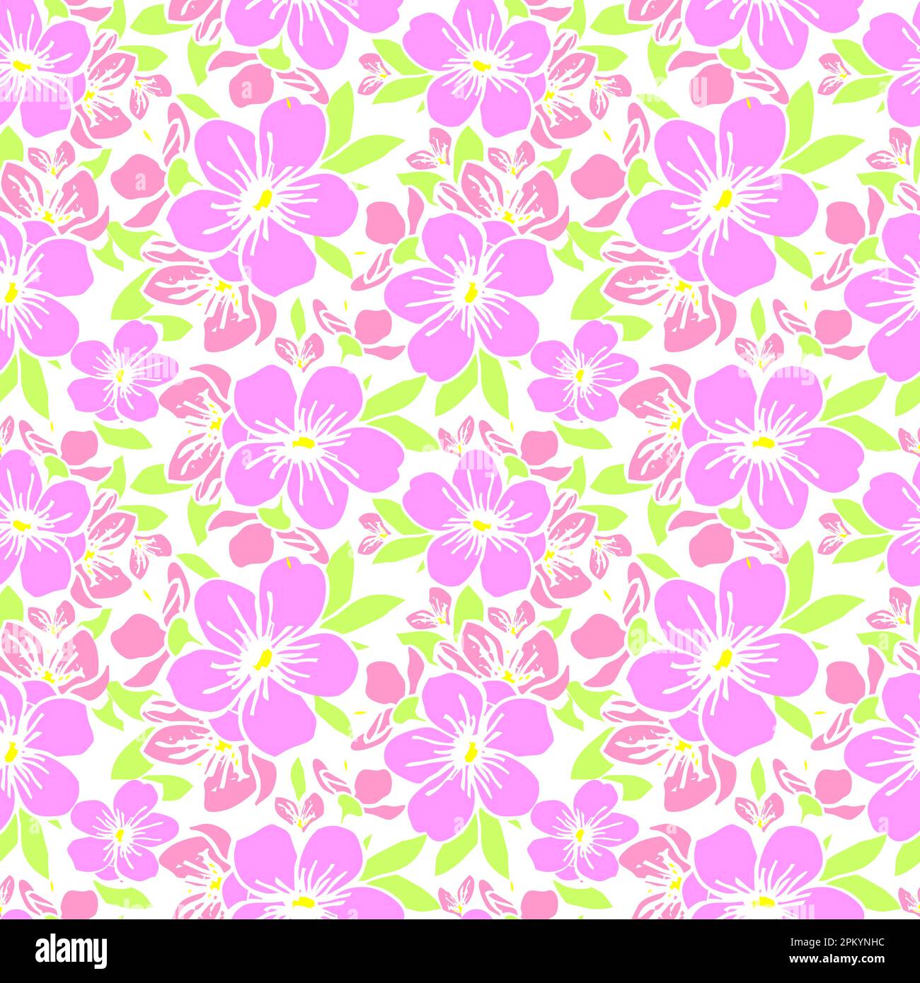 seamless pattern of pink silhouettes of flowers on a white background, texture, design Stock Photo