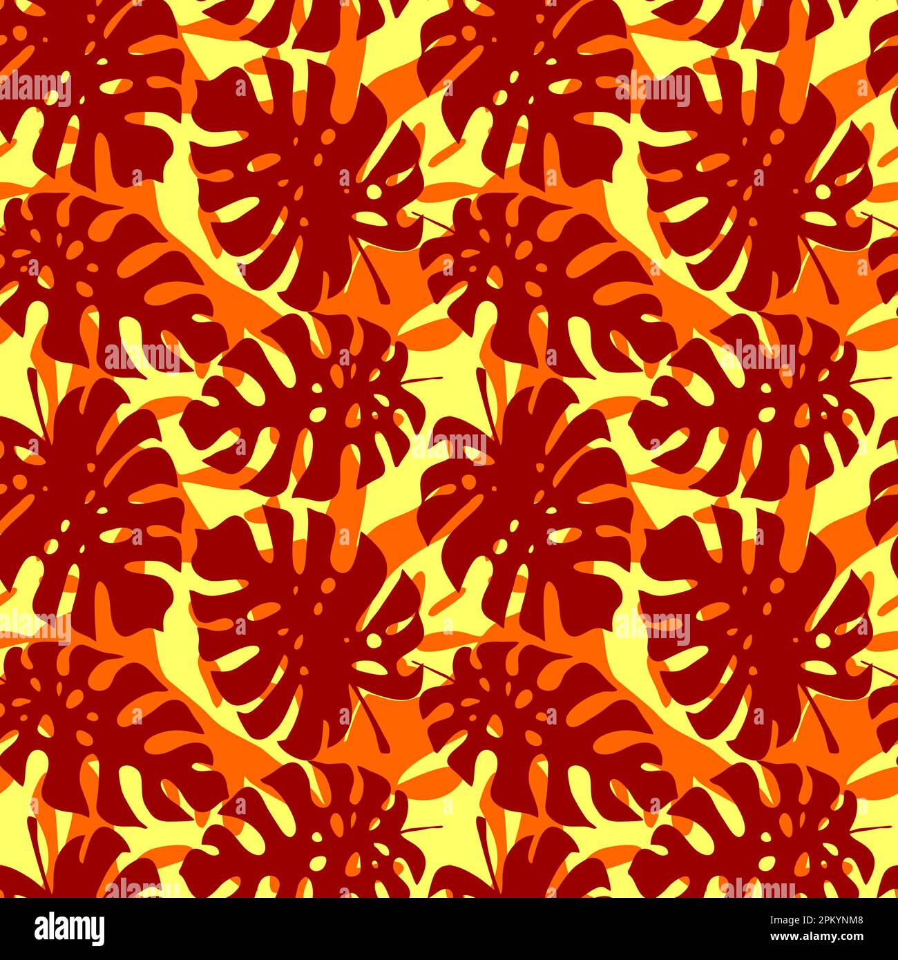 seamless red-yellow pattern of tropical leaves contours, texture ...