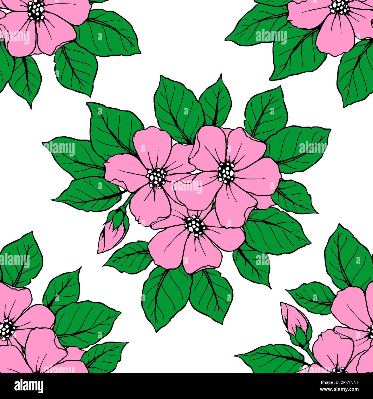 seamless pattern of large pink flowers on a white background, texture ...