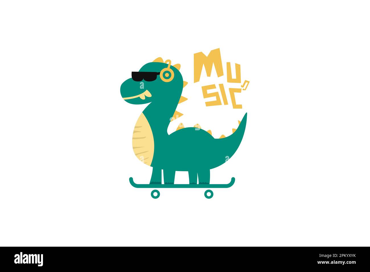 Vector dino playing skateboard cartoon illustration Stock Vector