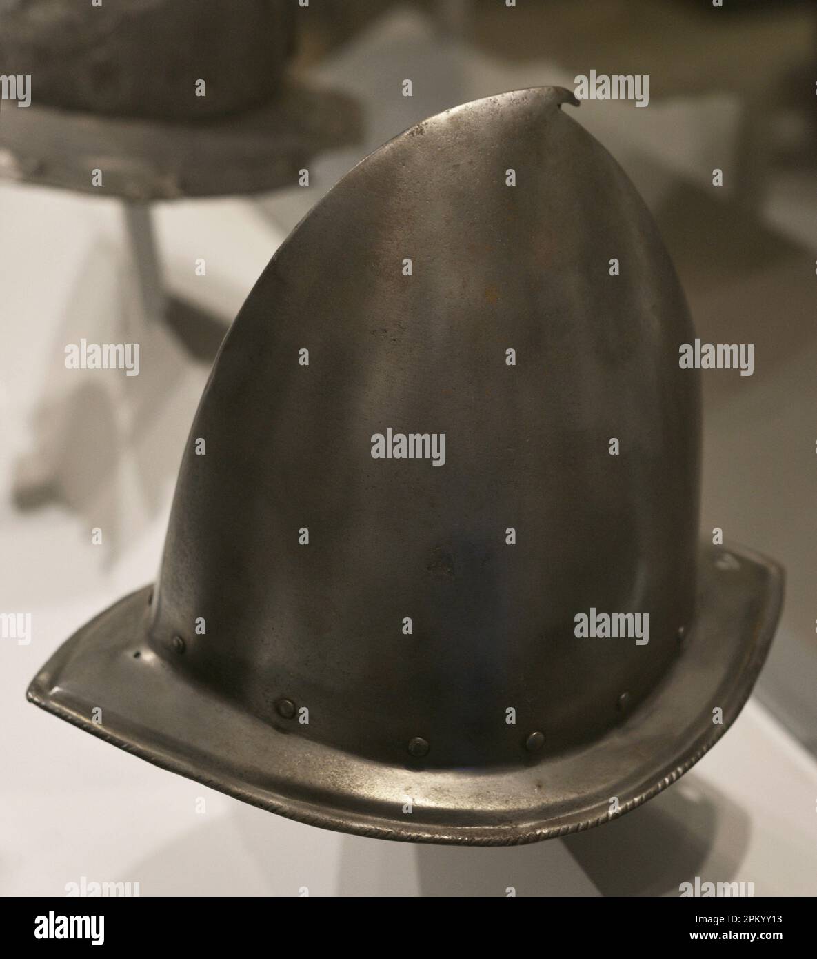 Pointed helmet. 16th century. Maritime Museum. Lisbon, Portugal. Stock Photo