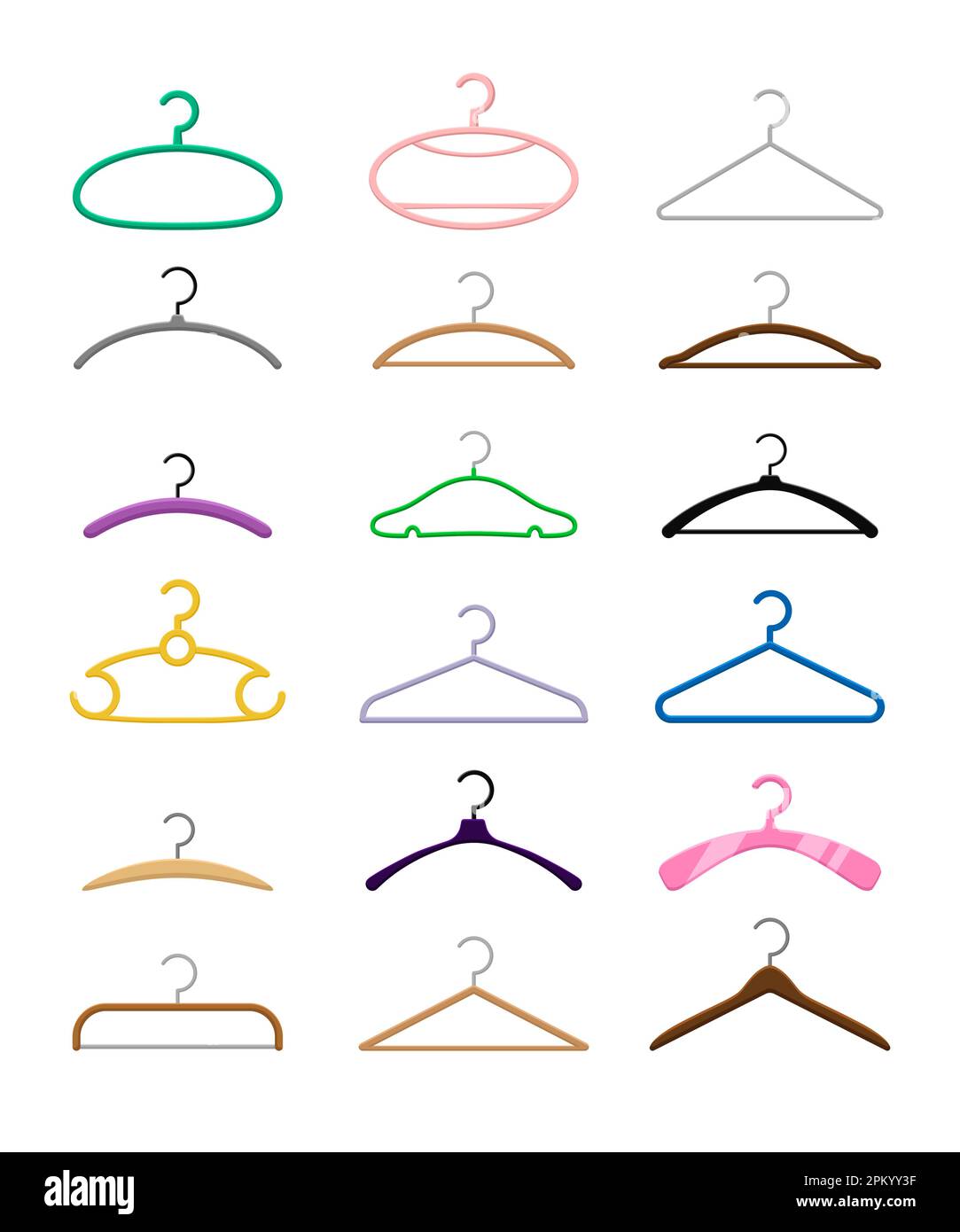 Coat hangers of different shapes vector illustrations set Stock Vector