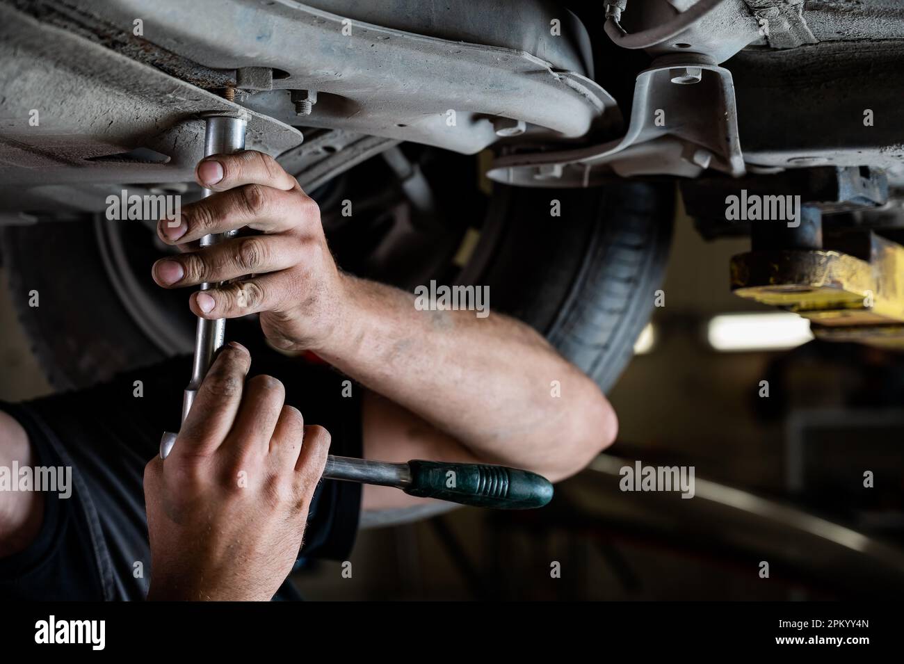 Change of old oil in a car engine Stock Photo Alamy