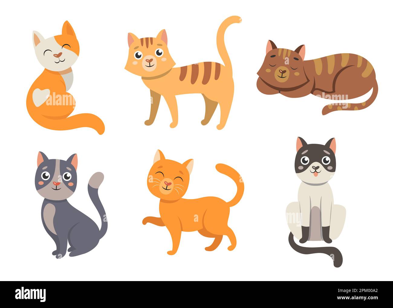 Cute cat cartoon characters vector illustrations set Stock Vector Image