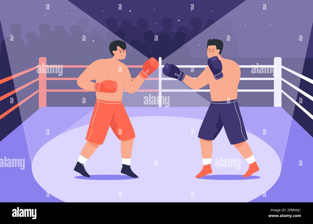 Boxers fighting in boxing ring flat vector illustration Stock Vector