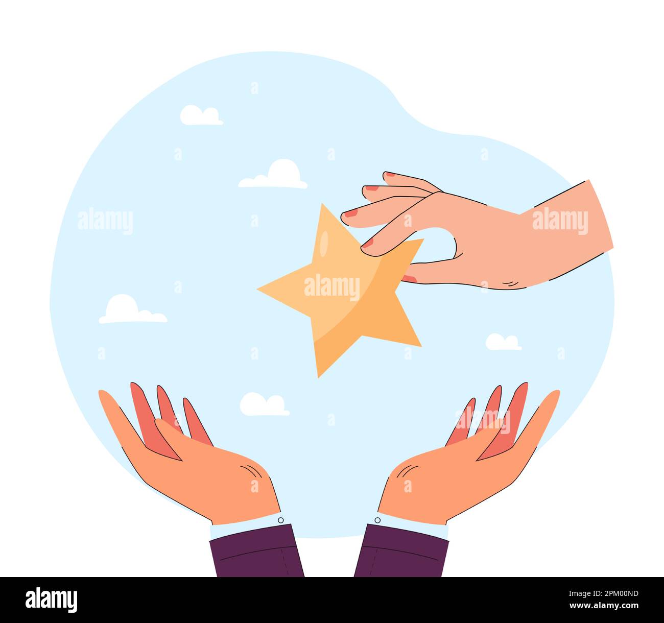 Human hand giving star in caring hands flat vector illustration Stock Vector