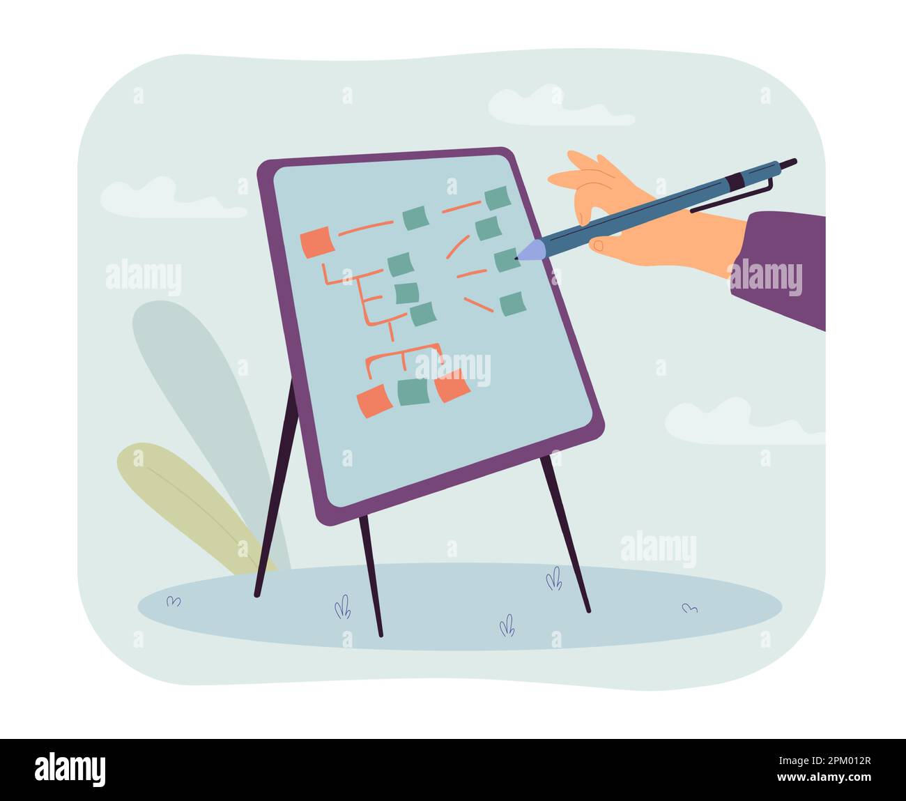 Hand of worker holding pencil and making business plan map Stock Vector