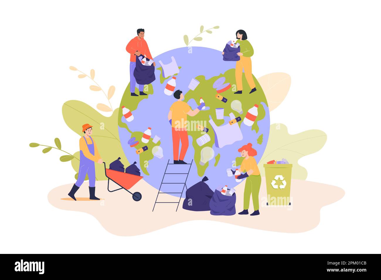Volunteers cleaning earth from garbage flat vector illustration Stock