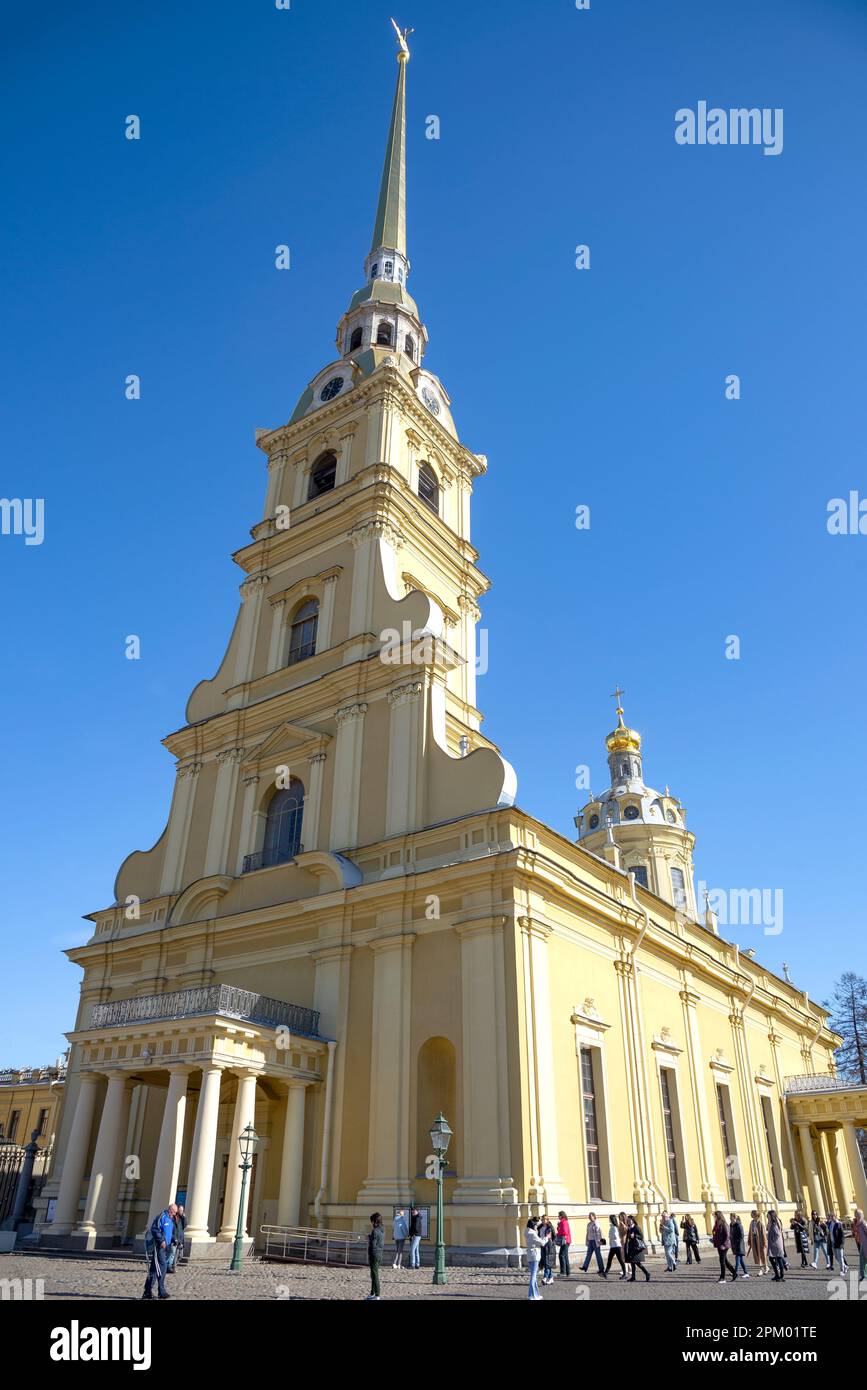 SAINT PETERSBURG, RUSSIA - APRIL 09, 2023: Spring day at the Peter and Paul Cathedral. Saint Petersburg Stock Photo