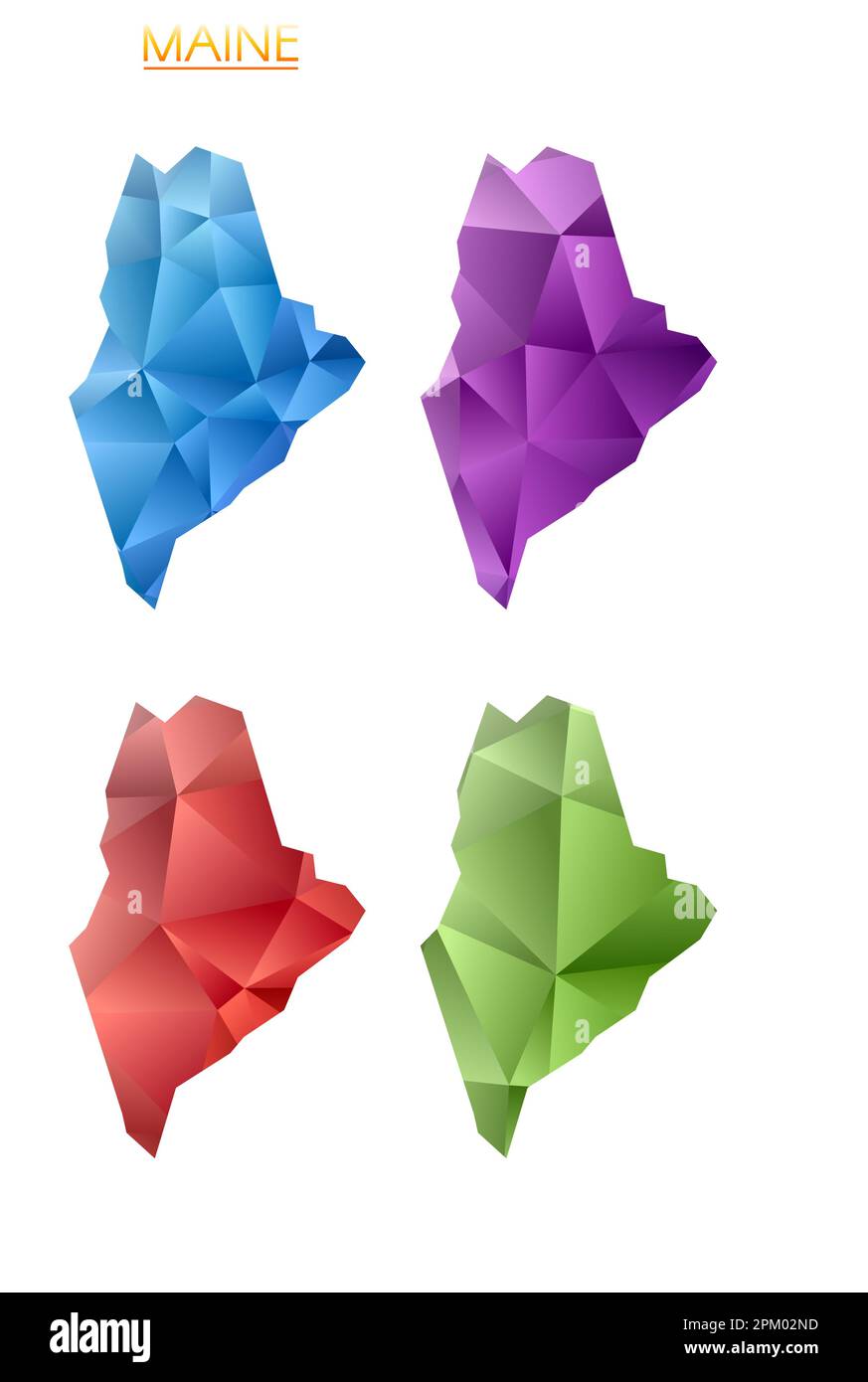 Set of vector polygonal maps of Maine. Bright gradient map of US state ...